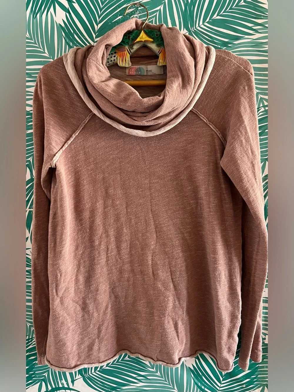 Free People Beach Lightweight Cowl Neck Sweater in Mauve Rose one size